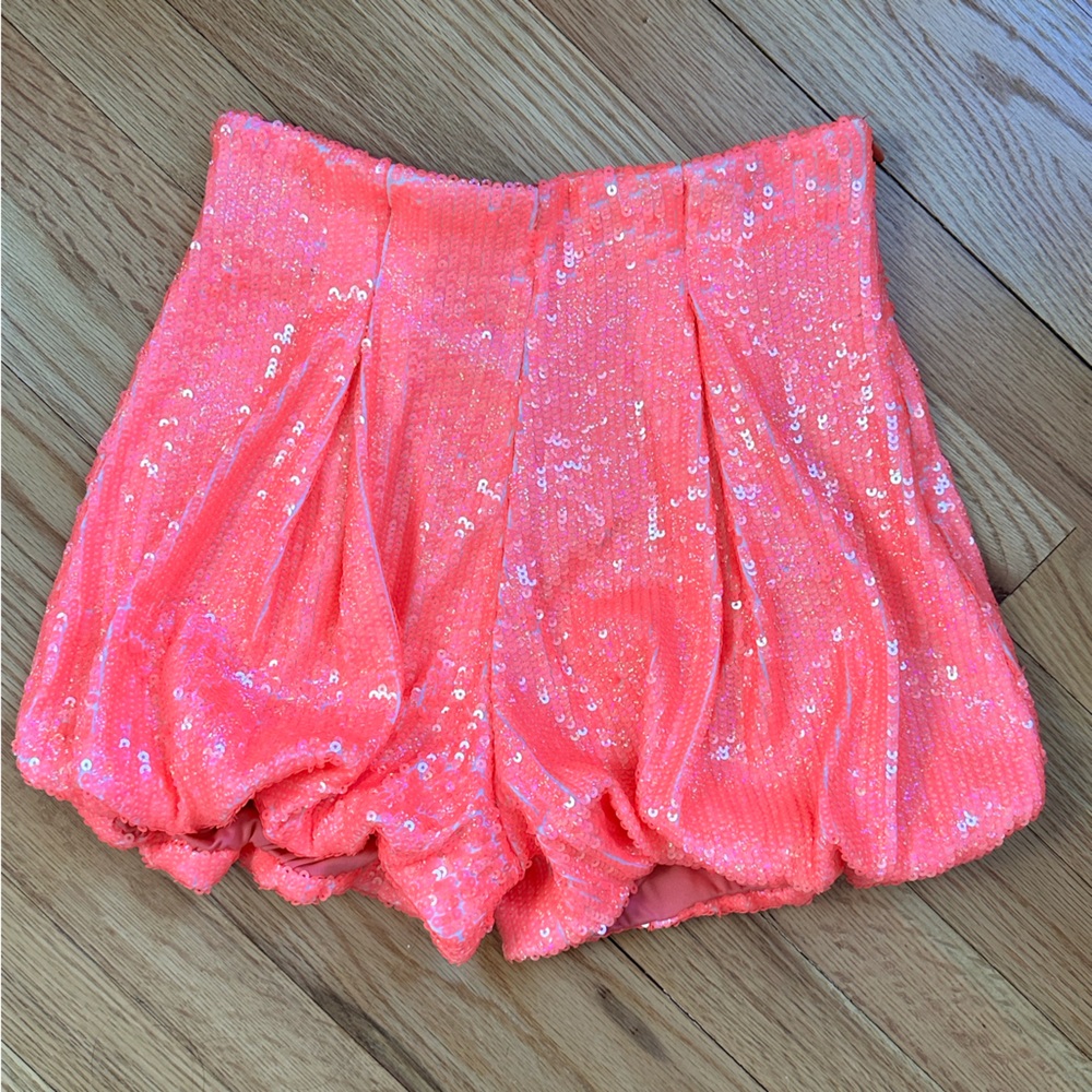 Aniye By fuchsia sequin balloon shorts with zip closure